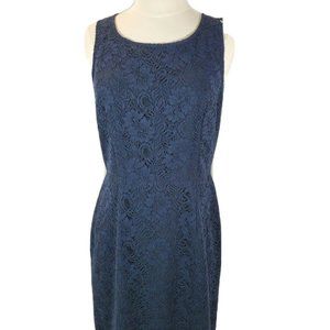 Banana Republic Women's Lace Dress Size 4 Bodycon Navy Blue Midi Sleeveless